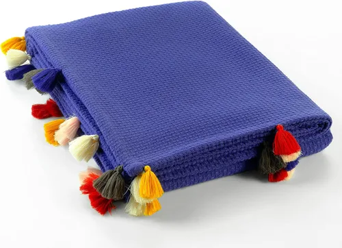 Miniatura 10 de Manta 100% algodón, suave, lisa y duradera, para sofá, cama, estilo piqué con decoración de pompones, mantas de algodón tamaño Queen, ideal
