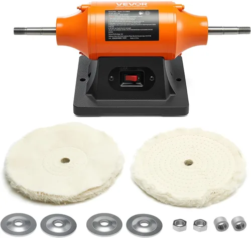 Miniatura 13 de VEVOR Pulidora de Banco, Pulidora de 1/2HP, Pulidora con Velocidad de 0 a 8000RPM con 4" Rueda de Tela, 3" Rueda de Molienda y 3" Rueda de Fibra