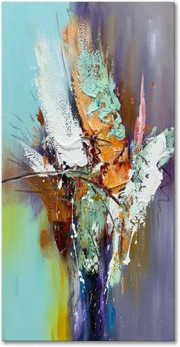 zoinart Arte de pared 3D texturizado pintado a mano, 24 x 48 pulgadas, pinturas al óleo coloridas abstractas, arte de pared grande para decoración