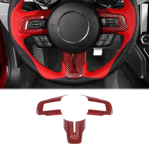 Miniatura 8 de CheroCar para Ford Mustang Cubierta de Volante Kit de Decoración y Moldura Accesorios Interiores para Ford Mustang 2015-2025 (Fibra de Carbono)
