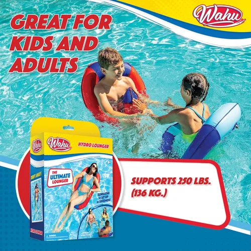 Miniatura 7 de WAHU Hydro Lounger - Flotador versátil para tomar el sol, tumbona inflable para playa y piscina con válvula de inflado/desinflado, azul/azul claro