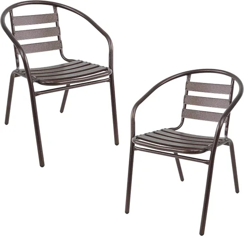 BTEXPERT Juego de 2 sillas apilables de aluminio para restaurante de bronce para interiores y exteriores, ligeras