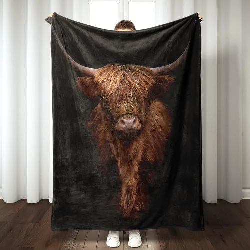 Manta de Vaca Highland Súper Suave y Cálida Manta de Sofá de Vaca Highland - Manta de Sofá Ligera y Acogedora de Franela con Estampado de Vaca para