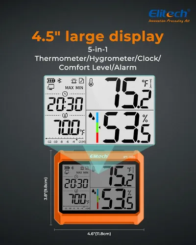 Miniatura 8 de Elitech Termómetro higrómetro digital Bluetooth, termómetro para refrigerador con aplicación gratuita, monitor de humedad de temperatura en tiempo