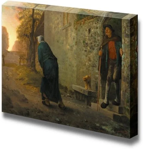 Miniatura 6 de wall26 - Waiting by Jean-Francois Millet - Lienzo impreso para pared, reproducción de pintura famosa - 12 x 18 pulgadas