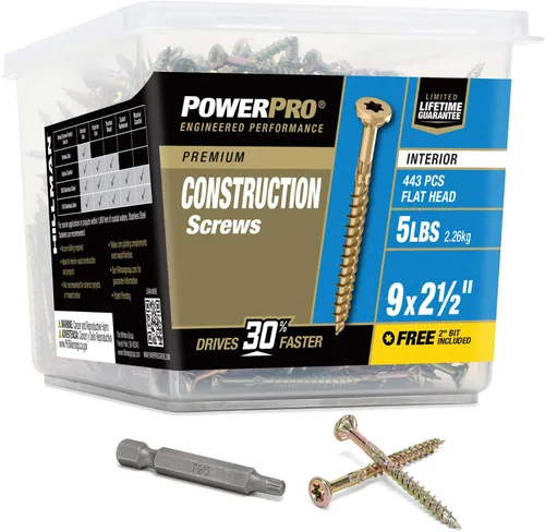 Miniatura 10 de Power Pro 48587 Tornillos de madera, #8 x 3.8 cm, tornillos premium Star Drive para gabinetes interiores, zinc amarillo dorado, paquete de 5 libras