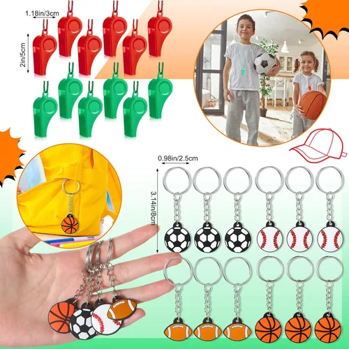 Miniatura 5 de Weysat 184 piezas de artículos para fiestas deportivas, rellenos para bolsas de regalos, taza, pajita, pelota antiestrés, llavero, calcomanía