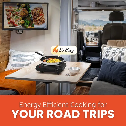 Miniatura 7 de Elite Gourmet Quemador eléctrico para encimera, placa caliente de hierro fundido de 1000 W, 7 ajustes de calor, estufa portátil para RV, dormitorio