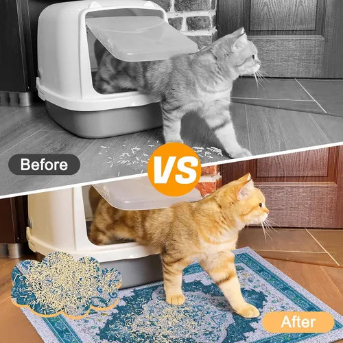Miniatura 3 de Glittme Alfombrilla de Arena para Gatos con Base Antideslizante, Alfombrilla de Caja de Arena Impermeable que Atrapa la Arena, Fácil de Limpiar