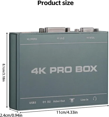 Miniatura 2 de Tarjeta de captura HDMI 4K DVI/VGA a USB 3.0 Tarjeta de captura Full HD 1080P 60FPS Plug & Play, no necesita controlador Tarjeta de captura de video
