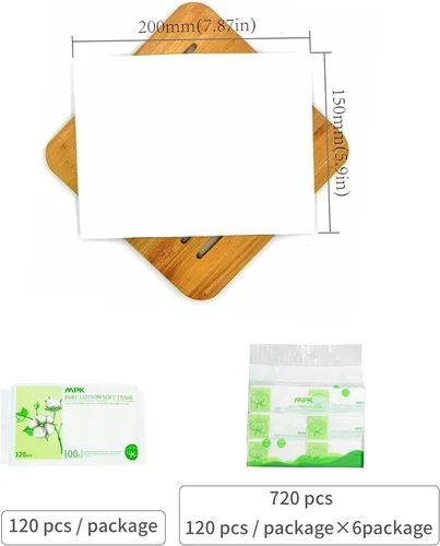 Miniatura 2 de MPK - Toallitas secas para bebés 100% algodón, sin perfume e hipoalergénicas, 120 unidades/paquete, 720 unidades/paquete de 6 pañuelos faciales