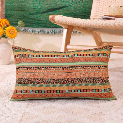 Miniatura 14 de TAOSON Funda de almohada de lino de mezcla de algodón antiguo con rayas verdes, estilo bohemio, funda de almohada con cierre de cremallera oculta