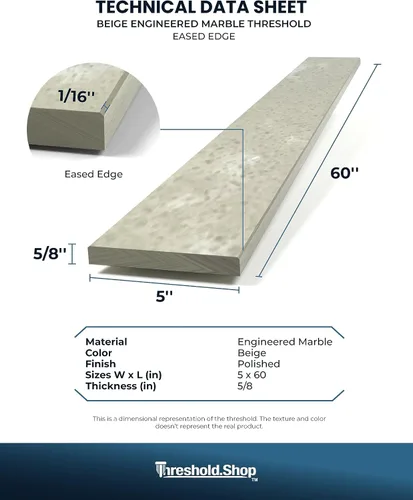 Miniatura 6 de Borde de ducha de 60 pulgadas Umbral de mármol de ingeniería beige para sistemas de bandeja de ducha Schluter Kerdi y azulejos Redi