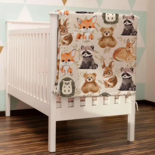 Miniatura 3 de Manta de bebé de animales lindos para niños y niñas, lindo oso, mapache, ciervo, conejo, erizo, manta retro de franela floral, manta de recepción