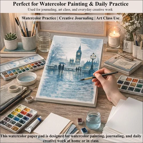 Miniatura 7 de Almohadilla de papel para acuarela, almohadilla de acuarela 9x12”, 300 g/m²/ 140 lb papel de acuarela, 16 hojas prensado en frío - Pintura, dibujo