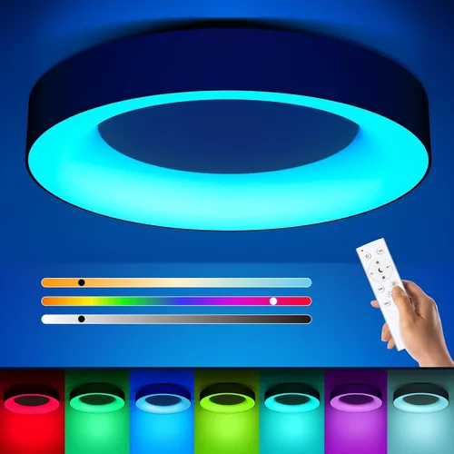 Annaror Lámpara de Techo LED RGB de Montaje al Ras con Control Remoto, Luminaria de Techo Negra de 11 Pulgadas 24W, Color de Luz Cambiable