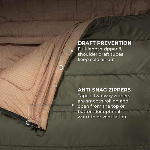 Miniatura 4 de Teton Mammoth - Saco de dormir doble tamaño Queen - Una bolsa cálida que toda la familia puede disfrutar, ideal para camping, caza y campamento Verde