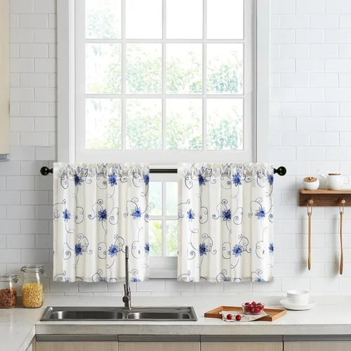 Miniatura 43 de VOGOL - Cenefa de cortinas bordadas con vides, cenefa con bolsillo para ventanas, 52 x 18 pulgadas, verde pasto