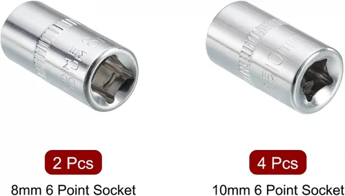 Miniatura 3 de uxcell Juego de 6 llaves de vaso poco profundas de 0.315 pulgadas y 0.394 pulgadas, métrico de 6 puntos, acero CR-V