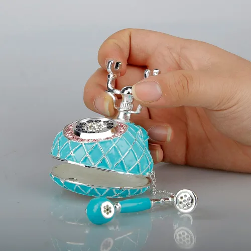 Miniatura 5 de SEVENBEES Figuras de teléfono turquesa, caja esmaltada con bisagras con cristales rosados, joyeros decorativos, coleccionables, regalos para niñas