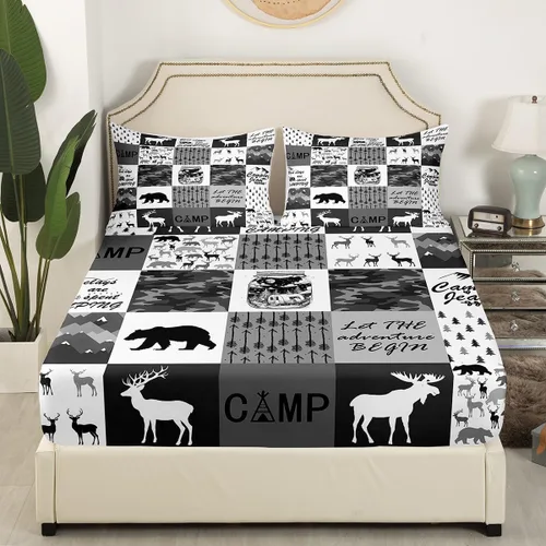 Miniatura 3 de Manfei Juego de sábanas bajeras de camping tamaño individual, 2 piezas de ropa de cama de camuflaje gris y negro para niños y adolescentes, funda