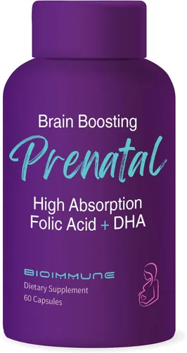 BioImmune Vitaminas prenatales biodisponibles ultra fuertes para mujeres, ácido fólico folato metilado de origen natural, DHA Omega 3. Apoya el