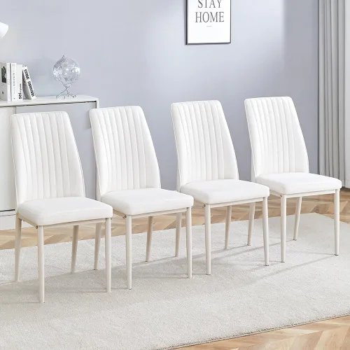 Juego de 4 sillas de comedor modernas, de piel sintética, con patas de metal, para comedor, oficina, sala de espera (juego de 4, color blanco)