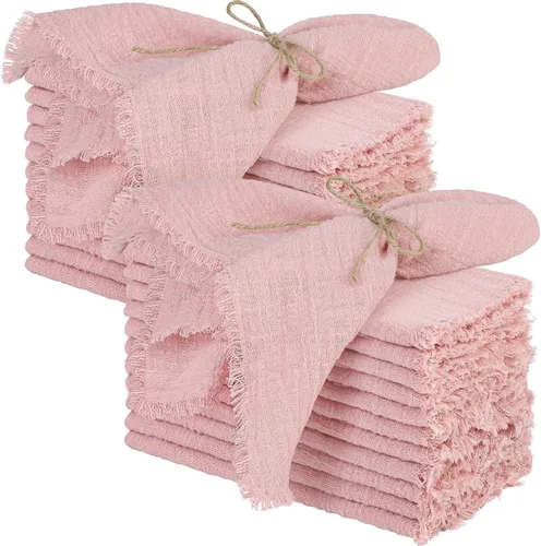 Miniatura 9 de TURSTIN 12 Piezas de Servilleta de Lino de Algodón Servilleta de Tela Hecha a Mano con Flecos 17 x 17 Pulgadas Servilletas Suave para Cenas Bodas
