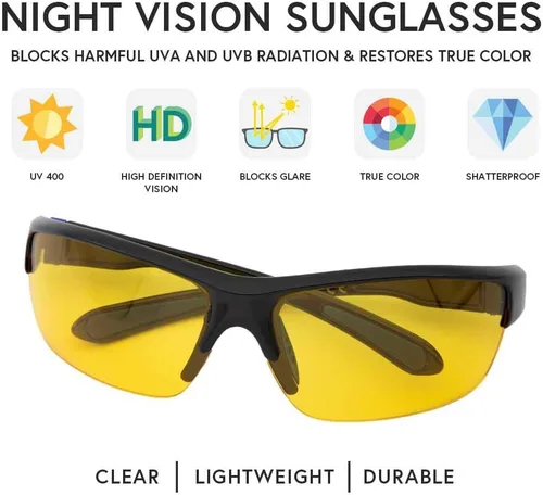 Miniatura 3 de VITENZI Gafas de visión nocturna para hombres y mujeres, antirreflejos, seguridad para conducción nocturna, lentes de sol tintados amarillos HD Roma