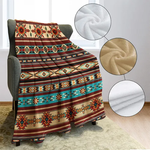 Miniatura 5 de Aztec Ethnic - Manta de forro polar con rayas geométricas, suave, acogedora, cálida, ligera, bohemia decorativa para sofá o dormitorio, 40 x 50