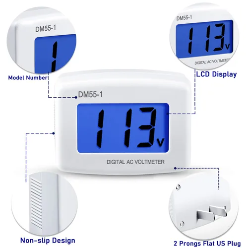 Miniatura 3 de Monitor de prueba de voltaje, enchufe plano de EE. UU., CA 80-300 V, LCD, voltímetro digital, voltímetro de potencia, medidor de prueba de voltaje