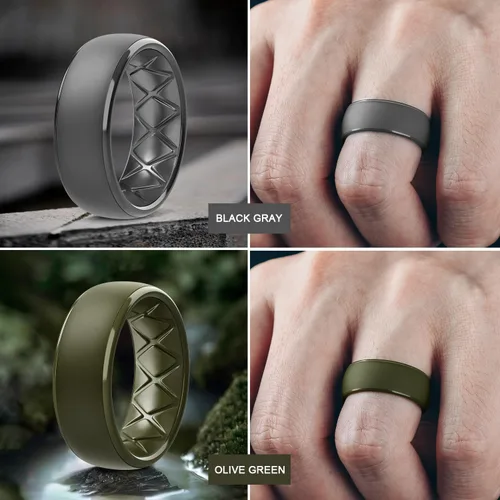 Miniatura 26 de Egnaro Anillos de boda de silicona para hombre: 1/4/6/7 Multipack de anillos de boda de goma con arco interior Diseño ergonómico transpirable