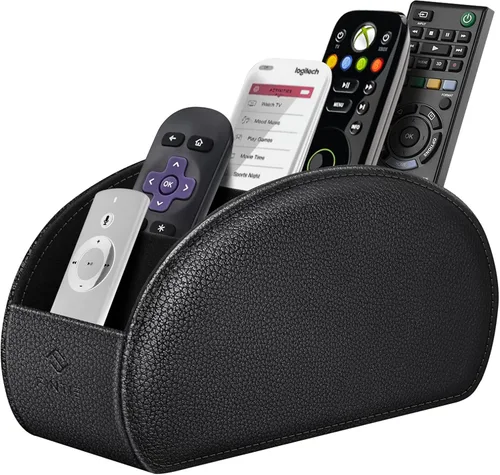 Fintie - Soporte para control remoto, organizador de cuero vegetal para control remoto de televisor, organizador de escritorio, 5 compartimentos,