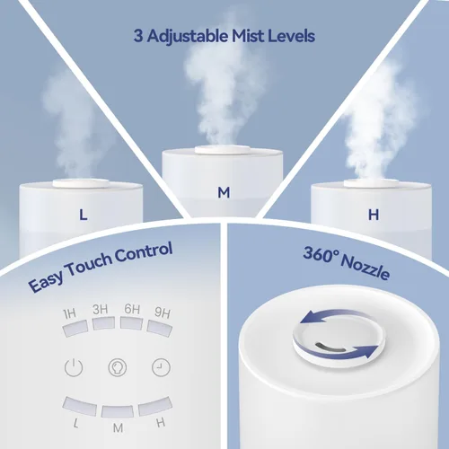 Miniatura 4 de raydrop Humidificadores para dormitorio, humidificadores de niebla fría de 3.0L para habitación grande y hogar, humidificador de aire de llenado
