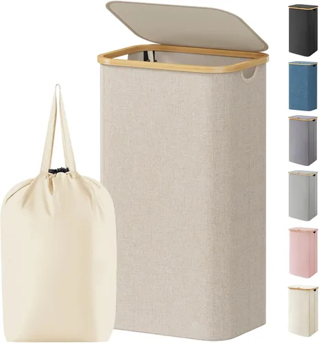 Miniatura 41 de Lifewit Cesta de ropa de 120L con tapa, cestas de ropa para lavandería con asas de bambú y una bolsa de lavandería extraíble, cesta plegable grande