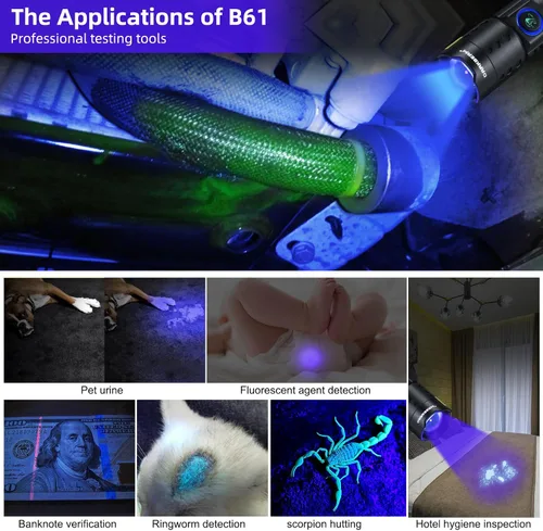 Miniatura 6 de DARKBEAM Linterna UV de 365 nm LED de luz negra, linternas ultravioleta, potente lámpara recargable USB -C Woods, resistente al agua enfocable