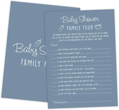 Miniatura 17 de Family Feud - Juego de baby shower, paquete de 30 tarjetas, clave de respuestas, decoraciones de género neutro, suministros de juego