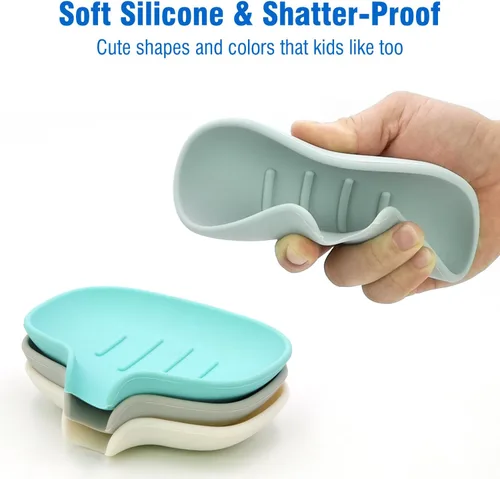 Miniatura 4 de Paquete de 3 jaboneras de silicona con drenaje, soporte para jabón de barra para ducha/baño, bandeja de jabón de cascada autodrenante/ahorrador