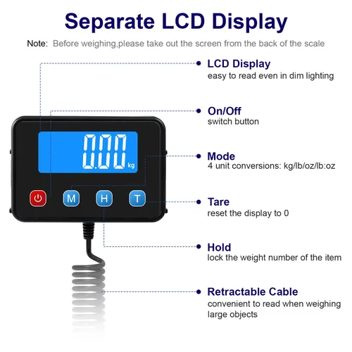 Miniatura 3 de TIPRE Báscula de envío de 440 libras para paquetes, báscula postal digital resistente con pantalla LCD, escala exprés de alta precisión de 0.35