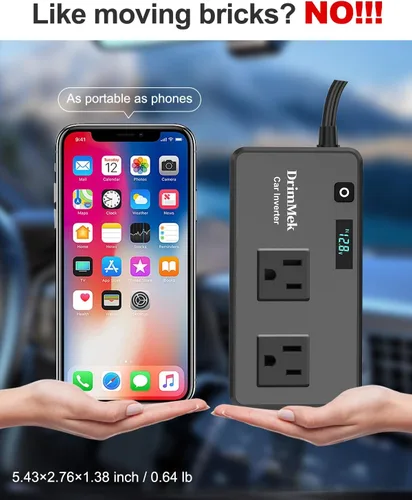 Miniatura 5 de DrimMek Inversor de Corriente para Automóvil de 200W, Salida de Adaptador de Enchufe de Automóvil Inversor DC 12V a 110V AC Encendedor