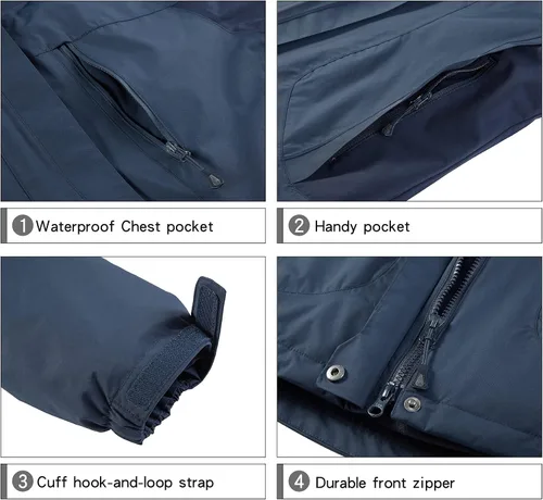 Miniatura 5 de CAMEL CROWN - Chaqueta de esquí para mujer, impermeable, 3 en 1, chaqueta de invierno resistente al viento, forro polar cálido, con capucha