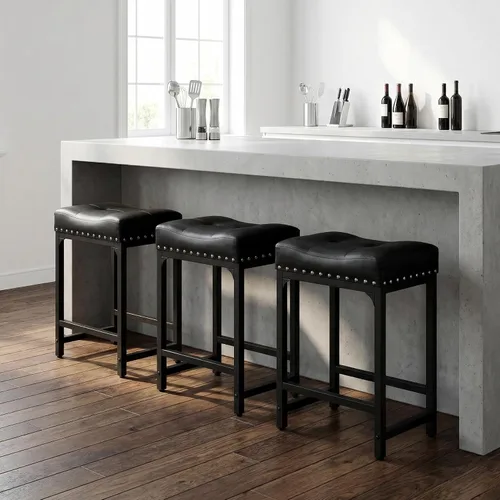Miniatura 8 de Juego de 2 taburetes de bar de altura de mostrador para isla de cocina, taburetes de bar negros de 24 pulgadas, taburetes de bar sin espalda