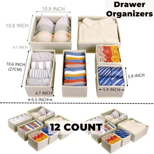 Miniatura 3 de Paquete de 12 organizadores de cajones, separadores de cajones contenedores de almacenamiento, organizadores de cajones plegables para ropa