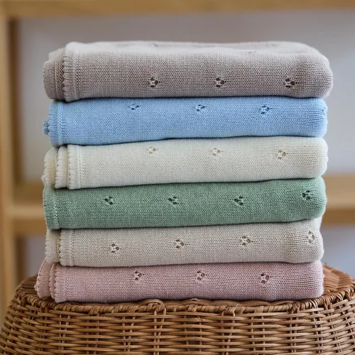 Miniatura 9 de Manta de algodón orgánico de 30 x 40 pulgadas, mantas de punto Pointelle para niños y niñas, manta ligera y suave para bebés (azul bebé)