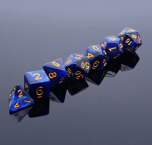 Miniatura 4 de DND - Juego de dados de nebulosa negra mezcla azul oscuro para Dungeon and Dragons D&D RPG juegos de rol, 7 dados poliédricos con bolsa de dados