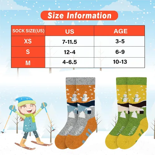 Miniatura 4 de Hylaea Calcetines de esquí de lana merino para niños, calcetines térmicos cálidos hasta la rodilla para patinaje de snowboard para niños y niñas