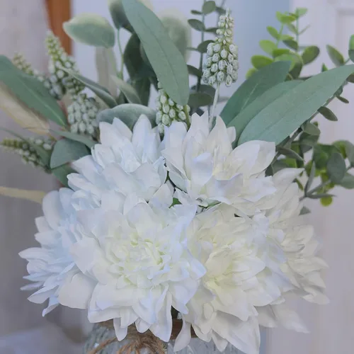 Miniatura 9 de Flores de imitación con jarrón, flores artificiales de seda en jarrón, planta falsa eucalipto y sauce, arreglo floral para el hogar, granja, cocina