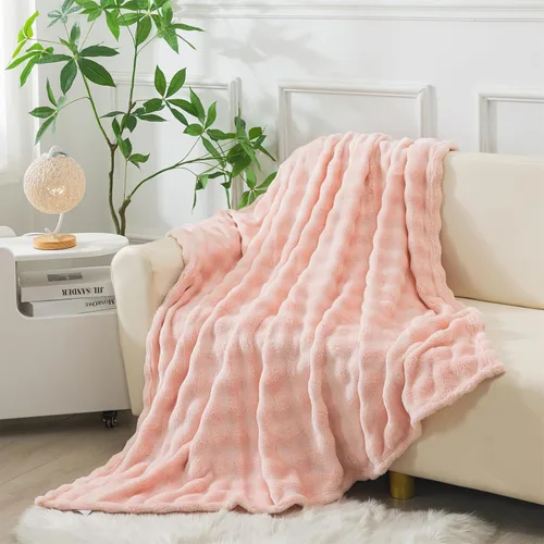 Miniatura 13 de Wajade - Manta de forro polar suave para sofá, 90x90 pulgadas, manta decorativa 3D de burbujas, manta de franela acogedora y ligera para cama y Azul