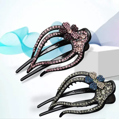 Miniatura 6 de 2 pinzas para el cabello con diamantes de imitación en forma de corazón, pasadores de cola de caballo con diseño decorativo (flor de lum -C)