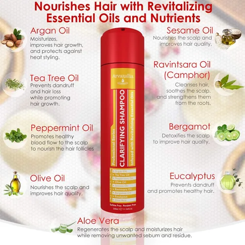 Miniatura 5 de Arvazallia Paquete de mascarilla capilar de proteína fortificante y champú clarificante con aceites esenciales revitalizantes, champú desintoxicante